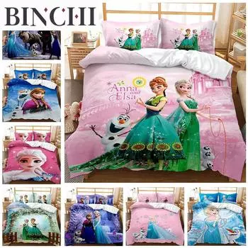 Наволочка Disney Пододеяльник Frozen Queen Милый принтованный полиэстер Удобная детская кровать из 3 предметов Комплект постельного белья размера King Queen EU single(135x200cm)