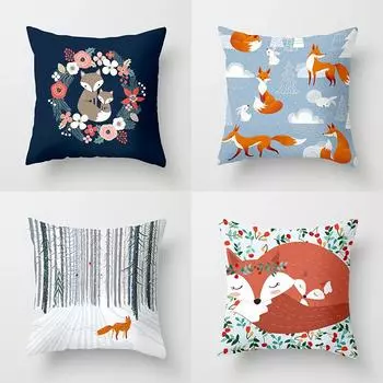 Наволочка для автомобиля с изображением лисы и животного, полиэстер, чехол для подушки для гостиной, наволочка 45*45, диван, украшение для дома, наволочка 40x40cm