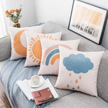 Наволочка для дивана и кровати с изображением богемного мультфильма «Солнце, Луна, Радуга» 45*45cm