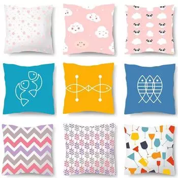 Наволочка для домашнего декора с геометрическим узором, розовое облако, синяя рыба, чехол для диванной подушки 40x40cm