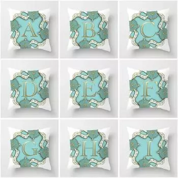Наволочка для гостиной с принтом в виде буквы, наволочка для подушки бирюзовая гирлянда, домашний декор для дивана, зеленая декоративная подушка 40x40cm