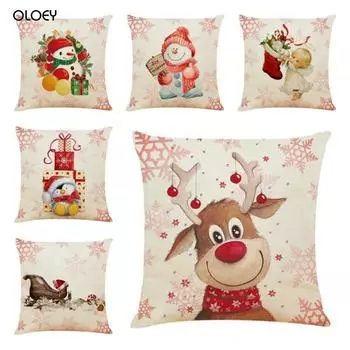 Наволочка для объятий с милым мультяшным рождественским Санта-Клаусом и лосем 45х45 см. Украшение с Рождеством. Украшение наволочки. 45*45CM