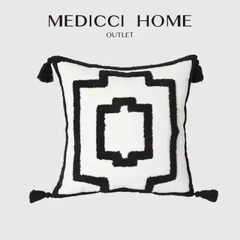 Наволочка для подушки Medicci Home Boho Tufted 18x18 дюймов, современная обивка, черно-белый хлопковый квадратный чехол с кисточками