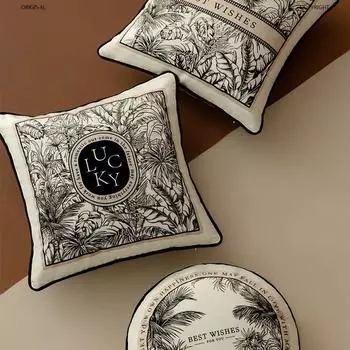 Наволочка для подушки с цветочным рисунком, квадратная, бархатная, наволочка для подушки в стиле ретро, наволочка на молнии для дивана, кушетки, спальни, дома, черно-белая 43x43cm(17 Inch)
