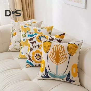 Наволочка для подушки с объемной цветочной вышивкой в пасторальном стиле, с возможностью машинной стирки, скрытая застежка-молния, для спальни, гостиной, дивана, декоративная наволочка для подушки B