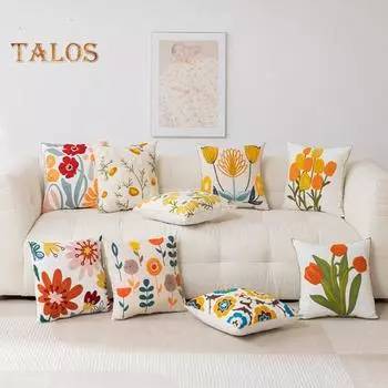 Наволочка для подушки с объемной цветочной вышивкой в пасторальном стиле, с возможностью машинной стирки, скрытая застежка-молния, для спальни, гостиной, дивана, декоративная наволочка для подушки A