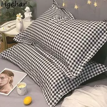 Наволочка для подушки в клетку, простая, простая, саржевая, винтажная, четыре сезона, 48*74 см, наволочка для спальни с защитой от клещей, для пар, для взрослых, для дома и семьи 1pcs 48x74cm