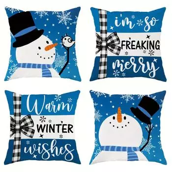 Наволочка для украшения рождественской вечеринки с рисунком снеговика синего цвета, подходит для домашней комнаты, наволочка для диванной подушки, подарок на Новый год 40x40cm
