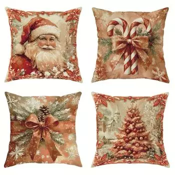 Наволочка для украшения рождественской вечеринки с рисунком Санта-Клауса и банта на рождественскую елку, подходящая для домашней комнаты, наволочка для диванной подушки 40x40cm