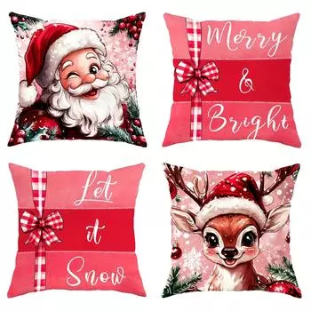 Наволочка для украшения рождественской вечеринки с рисунком Санта-Клауса и олененка подойдет для домашнего декора, диванной подушки, подарка на Новый год 40x40cm