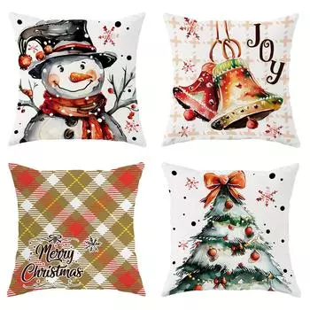 Наволочка для украшения рождественской вечеринки в виде снеговика с колокольчиком и узором в виде рождественской елки, подходящая для домашней комнаты, чехла для диванной подушки 40x40cm