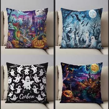 Наволочка для украшения вечеринки на Хэллоуин, наволочка с изображением замка-призрака из тыквы, подходит для украшения дома, гостиной, дивана, комнаты 40x40cm