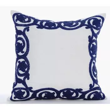 Наволочка HomeCentric Квадратная декоративная наволочка Белая шелковая наволочка с вышивкой синими бусинами Пасха - турецкая граница 12 x 12 inch белый