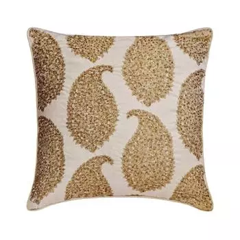 Наволочка HomeCentric Наволочки цвета слоновой кости и золота Шелковые подушки с узором пейсли и бисером для дивана Пейсли в современном стиле Пасха - Paisley Queen 12 x 12 inch слоновая кость