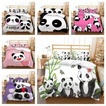 Наволочка и пододеяльник с 3D принтом панды, комплект домашнего постельного белья, удобное постельное белье для спальни UK Single 135x200cm
