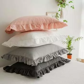 Наволочка из хлопка, однотонная, с оборками, наволочки, декоративные, мягкие и дышащие, прямоугольные, прочные, постельные принадлежности из ткани 51X66CM