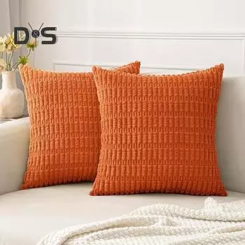 Наволочка из вельвета, однотонная, скрытая молния, текстура колоса пшеницы, квадратная форма, наволочка для спальни, гостиной, дивана, декоративная наволочка 45x45cm оранжевый