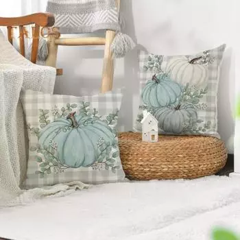 Наволочка Элегантная прочная льняная наволочка с узором «Счастливая осень» на День Благодарения и тыквой для дома 45cm
