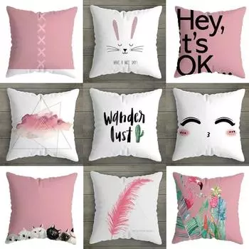 Наволочка Kawaii Cat для дома, розовая, белая, квадратная, декоративная подушка, эстетика комнаты, диван-кровать, кресло 40x40cm