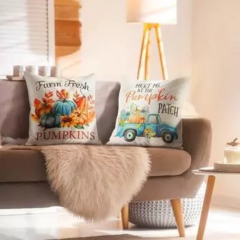 Наволочка Клен Благодарения с принтом тыквы Односторонняя печать Цветная потайная молния Мягкий диван 45x45cm N