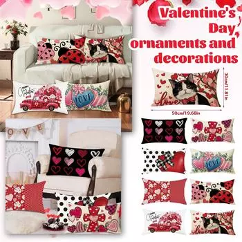 Наволочка ко Дню святого Валентина Льняной принт Диванная декоративная подушка Чехол One Size