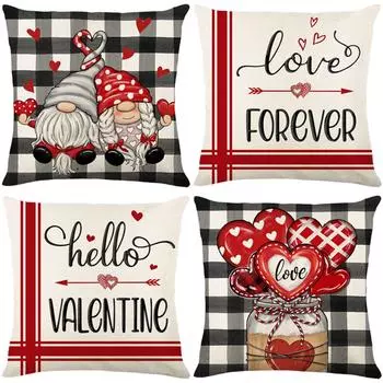 Наволочка ко Дню святого Валентина Льняной принт Диванная декоративная подушка Чехол One Size