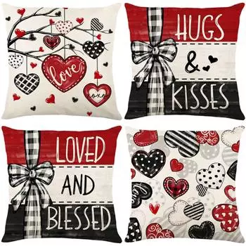 Наволочка ко Дню святого Валентина Льняной принт Диванная декоративная подушка Чехол One Size