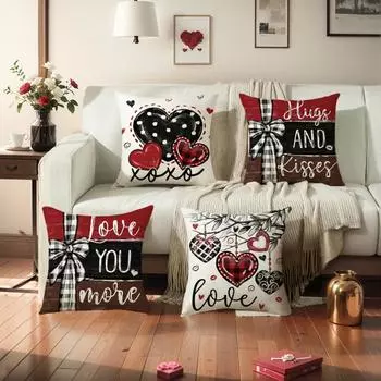 Наволочка ко Дню святого Валентина Льняной принт Диванная декоративная подушка Чехол One Size
