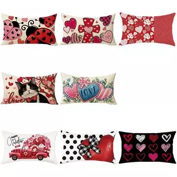 Наволочка ко Дню святого Валентина Льняной принт Диванная декоративная подушка Чехол One Size
