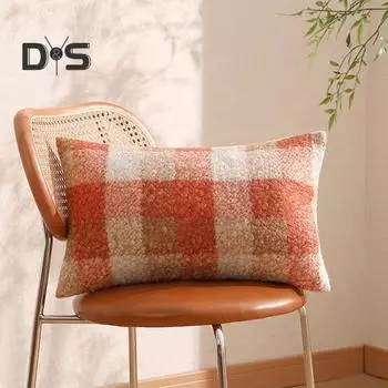 Наволочка контрастного градиентного цвета из искусственной шерсти со скрытой молнией в клетку в скандинавском стиле, уютный плюш для дома, офиса, вечеринки, декора спальни, автомобиля, гостиной, дивана 30x50cm оранжевый