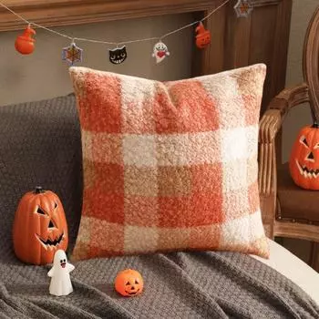 Наволочка контрастного градиентного цвета из искусственной шерсти со скрытой молнией в клетку в скандинавском стиле 30x50cm оранжевый