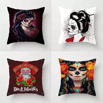 Наволочка квадратная молния страшный череп женский 3D печатный декоративный 40x40cm