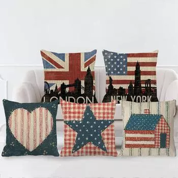 Наволочка на День независимости в мультяшном стиле, льняная наволочка с цифровой печатью разноцветный