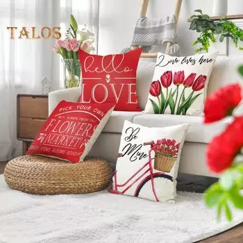 Наволочка на День святого Валентина, красный и розовый цвет, тюльпаны, цветочный узор, чехол для дивана, наволочка для спальни, автомобиля, квадратная подушка, постельные принадлежности, украшение для дома