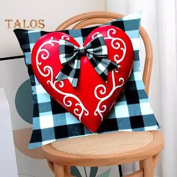 Наволочка на День святого Валентина, квадратная форма, клетчатая печать, украшение для дивана, наволочка для подушки в гостиную, спальню, наволочка для сиденья автомобиля 45x45cm A