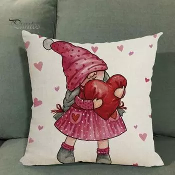 Наволочка на День святого Валентина, милое сердце с изображением любви, кукла-гном, узор красного и белого цвета, чехол для диванной подушки, спальня, автомобиль, квадратная подушка, Shams, постельные принадлежности 45x45cm C
