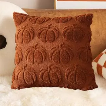 Наволочка на Хэллоуин с 3D-узором тыквы, искусственным мехом, скрытой молнией, в фермерском стиле, для спальни, гостиной, на День благодарения, осенний декор, украшение M хаки