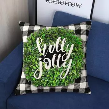Наволочка Рождественская елка Гирлянда Грузовик Буффало Плед Узор Наволочка для домашнего украшения Featival C
