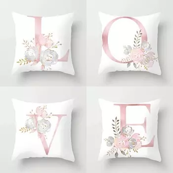 Наволочка с 26 буквами, розовая наволочка с буквами, 45*45 см, декоративная наволочка с буквами, милый чехол для автомобильной подушки, домашний чехол для подушки 40x40cm