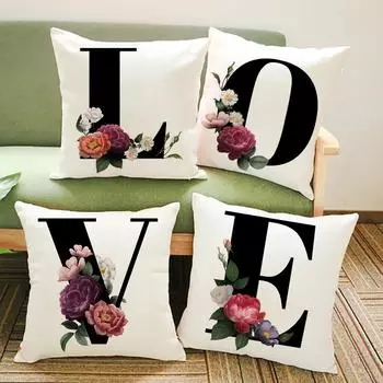 Наволочка с английским алфавитом AZ и цветами для домашнего декора, наволочка для гостиной, дивана, кровати, декоративная наволочка для вечеринки Cojines 450mm*450mm