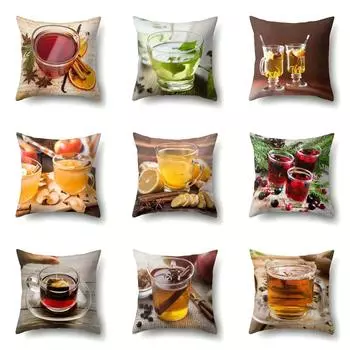 Наволочка с чашкой черного чая для офисного поясного дивана 40x40cm