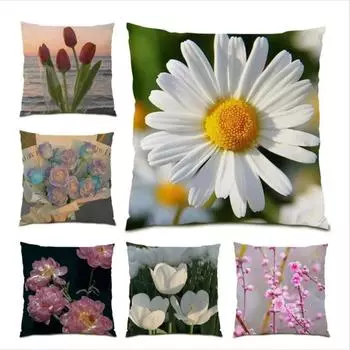 Наволочка с цветком, квадратная наволочка для гостиной, наволочка с принтом ромашки, украшение для дома 40x40cm
