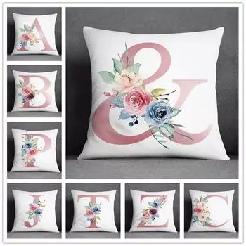 Наволочка с цветочным принтом и буквами для автомобиля, украшения для офиса, гостиной, дивана, дома 40x40cm