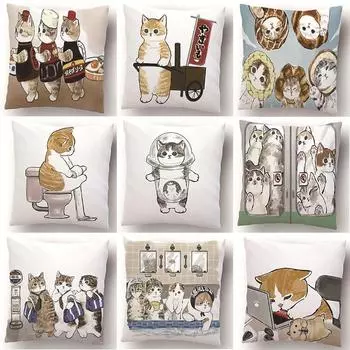 Наволочка с декоративным рисунком в виде мультяшного кота для офиса, гостиной, дома, наволочка для автомобиля, украшения 40x40cm