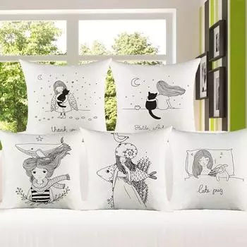 Наволочка с девчачьим принтом, расписанная вручную, украшение для общежития, офиса, гостиной, дома, наволочка 40x40cm