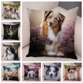 Наволочка с изображением австралийской овчарки, милый чехол для собаки и животного, декоративная подушка для дивана для домашних животных, домашняя подушка 40x40cm