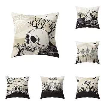 Наволочка с изображением черепа и тыквы, тема Хэллоуина, наволочка для дивана, стула, кровати, наволочка, домашний декор 40x40cm