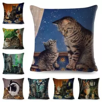 Наволочка с изображением домашних животных, милая акварельная наволочка с изображением кота, декор для дивана, дома, автомобиля, наволочка для детской комнаты 40x40cm