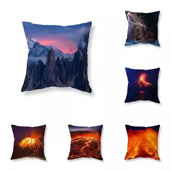 Наволочка с изображением извержения вулкана и пейзажем, декоративная наволочка для дивана, автомобиля, наволочка для офисного стула, домашний декор для комнаты 40x40cm