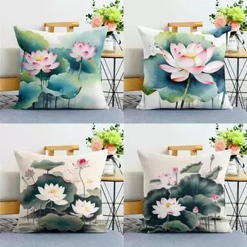 Наволочка с изображением лотоса в китайском стиле для украшения общежития, офиса, гостиной, дома 40x40cm